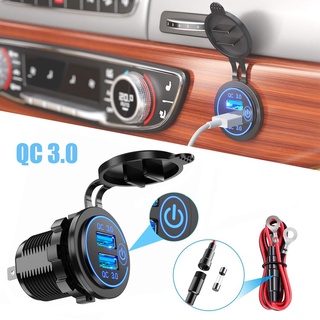 【Hot Sell】Quick Charge 3.0 Dual USB Car Charger 12V 36W USB Fast Charger with Switch for Boat Motorcycle Truck Golf Cart Blue