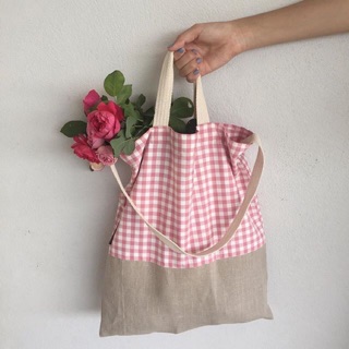 pink chess two-tone fabric tote