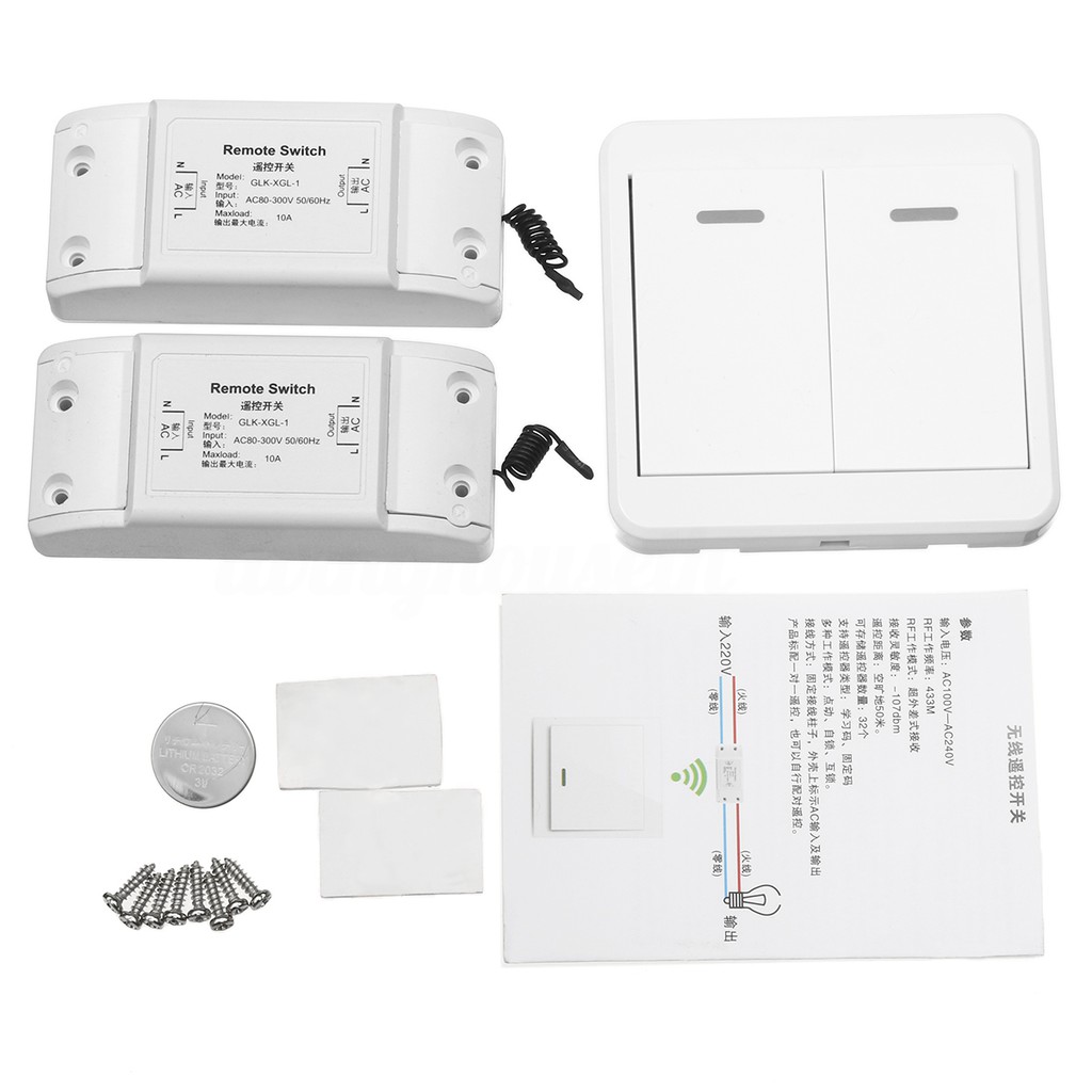 1/2-Way Light Lamp Wall Wireless Remote Control Switch ON/OFF Set + 1/2 ...