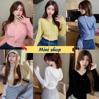 Mini shop🌸พร้อมส่ง🌸 47131 เสื้อไหมพรมแขนยาว มีฮู้ดกระดุมหน้า ผ้าร่องสวยๆ