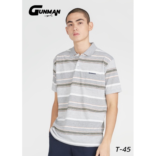 Gunman เสื้อโปโล​แขนสั้นผู้ชายมีกระเป๋า​ คอปก​ ลายริ้ว​ คลาสสิค​ สไตล์ยุโรป​ สำหรับผู้ใหญ่​ รุ่น​ T-045
