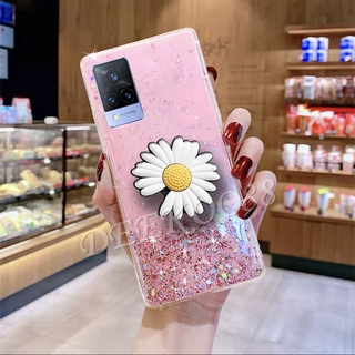 In Stock เคส VIVO V21 5G 2021 New Back Cover Fashion Bling Glitter Star Transparent Handphone Case With Daisy Folding Stand Holder Softcase เคสโทรศัพท์ วีโว่V21 5G Casing