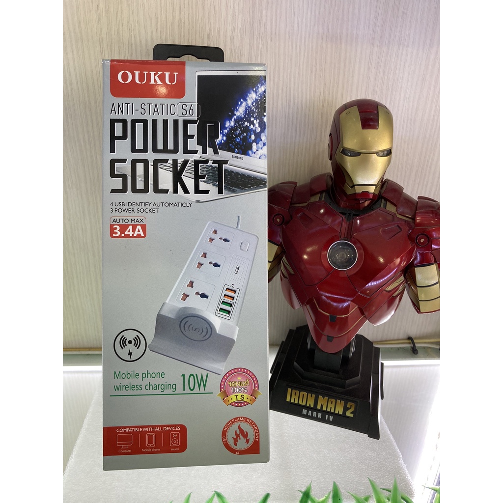 OUKU 2500W รุ่น S6 3.4A POWER SOCKET ปลั๊กไฟ ปลั๊กเชื่อม ปลั๊กพ่วง