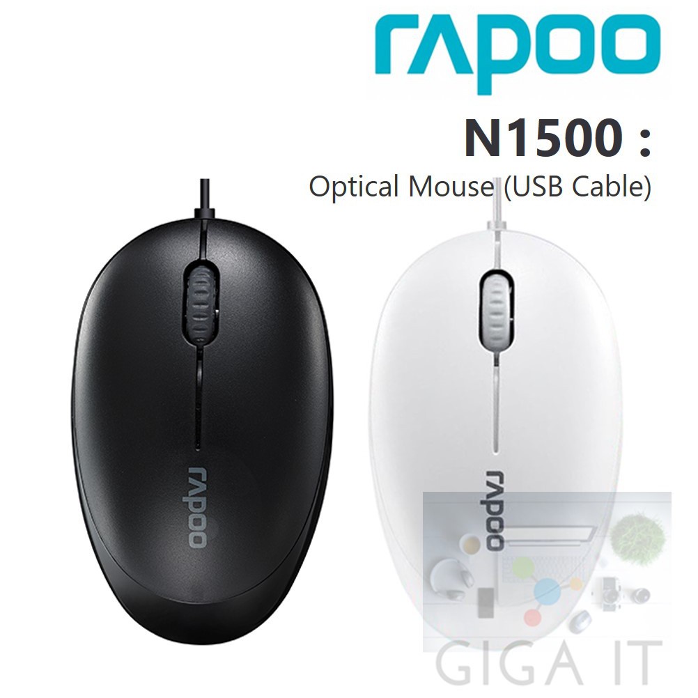 ac 😁 [เก็บหน้าแอพ คืน 10% สูงสุด 500] Rapoo N1500 USB Cable Optical Mouse (Black &amp; White) ประกันศูนย์ฯ 2 ปี