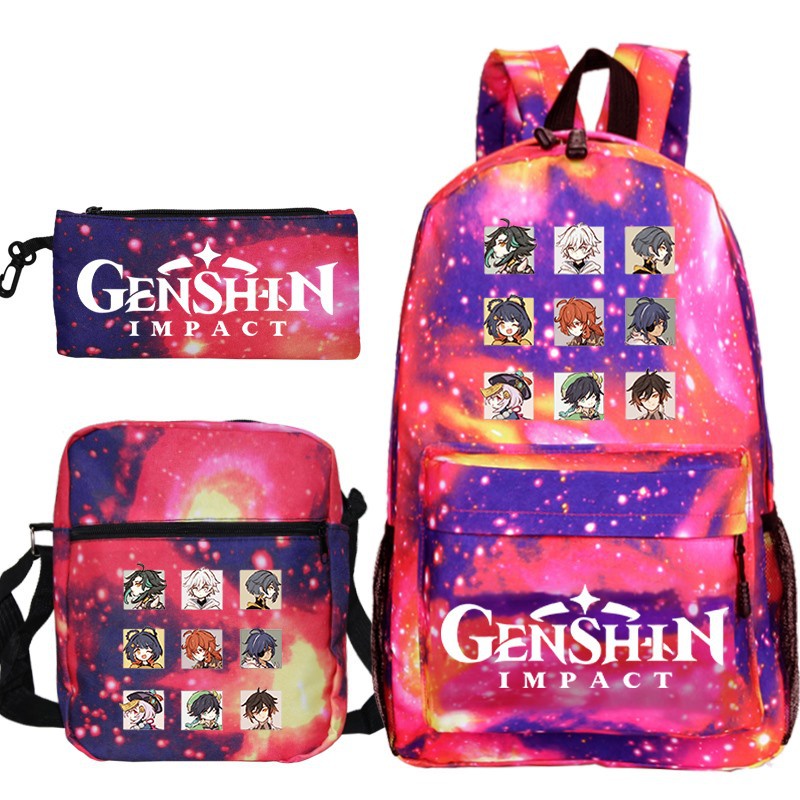 Genshin Impact Hu Tao กระเป๋าสะพายหลัง กระนักเรียน าสะพายไหล่ กระเป๋าดินสอ สามชิ้น