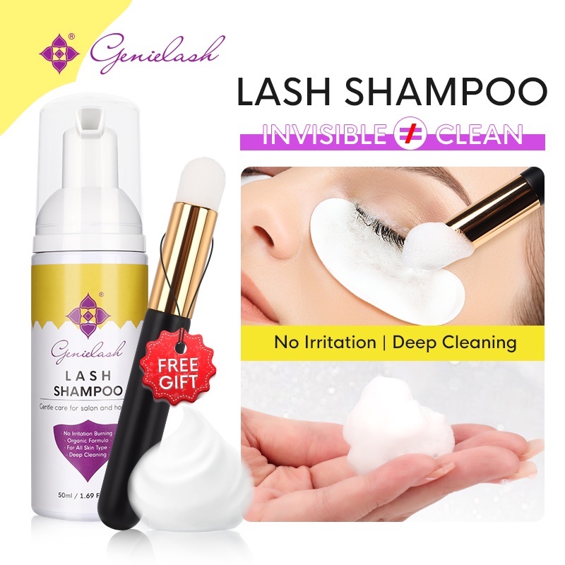 Genielash แปรงทําความสะอาดขนตา Lash แปรงโฟมสําหรับทําความสะอาด Natural Lashes แปรงแชมพูขนตาคุณภาพสูง