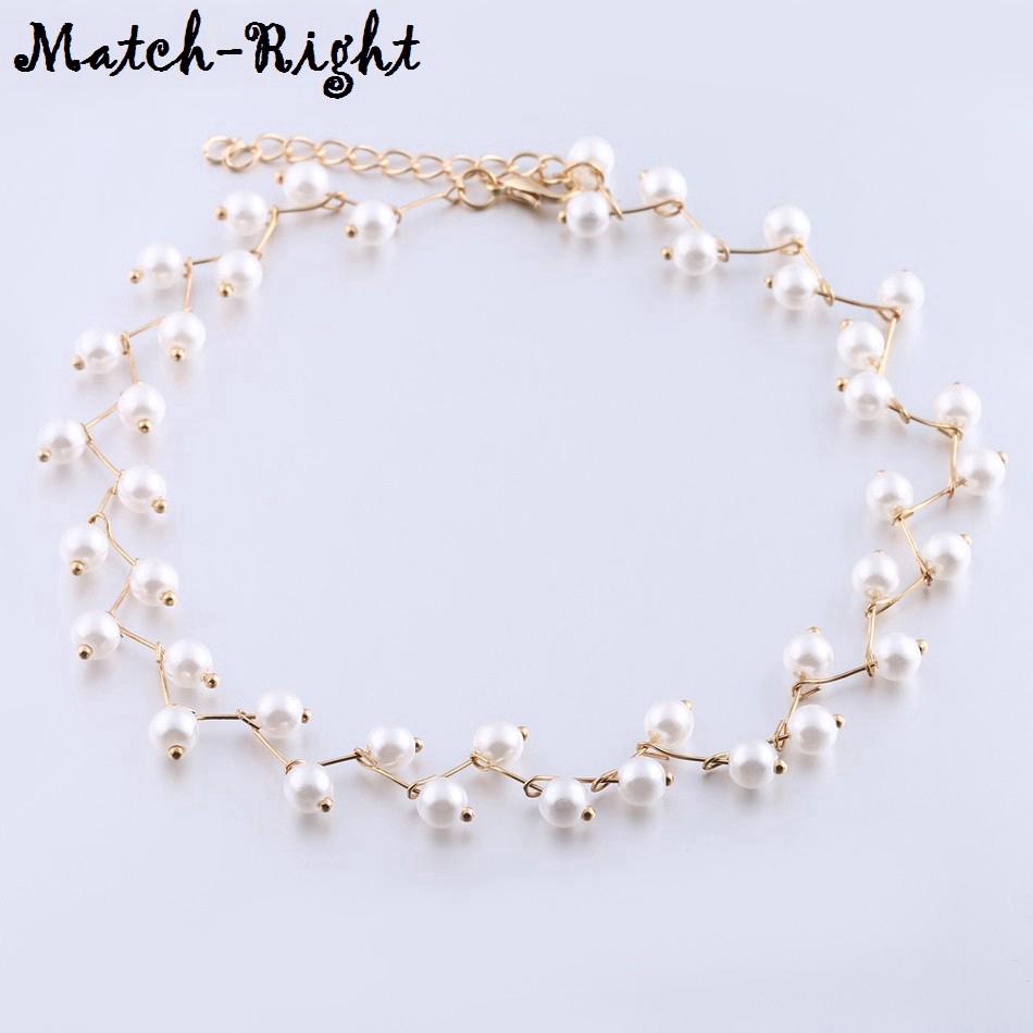 สร้อยคอโชคเกอร์ไข่มุกขาวแฟชั่น สร้อยคอที่เรียบง่าย Pearls Retro Choker Necklace