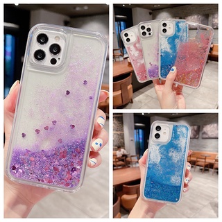 เคสโทรศัพท์มือถือแบบนิ่ม มีทรายไหล แต่งกลิตเตอร์ ลายหัวใจ ระยิบระยับ สําหรับ Samsung Galaxy A13 4G A73 A53 A33 5G A03S A22 4G A22 5G