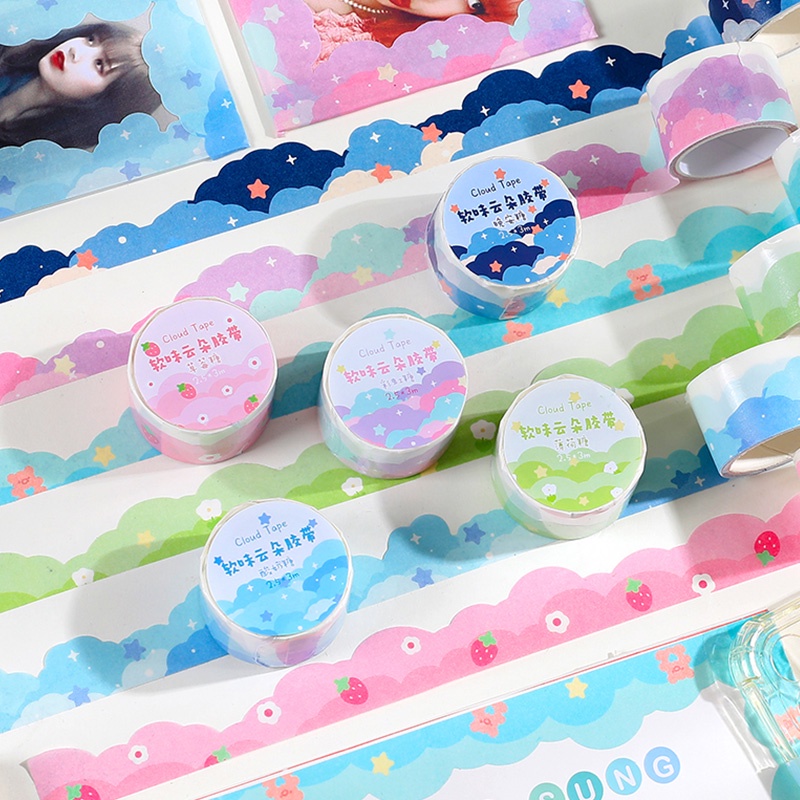 สติกเกอร์เทปวาชิ ลายก้อนเมฆ สีแคนดี้ สําหรับตกแต่งสมุด DIY