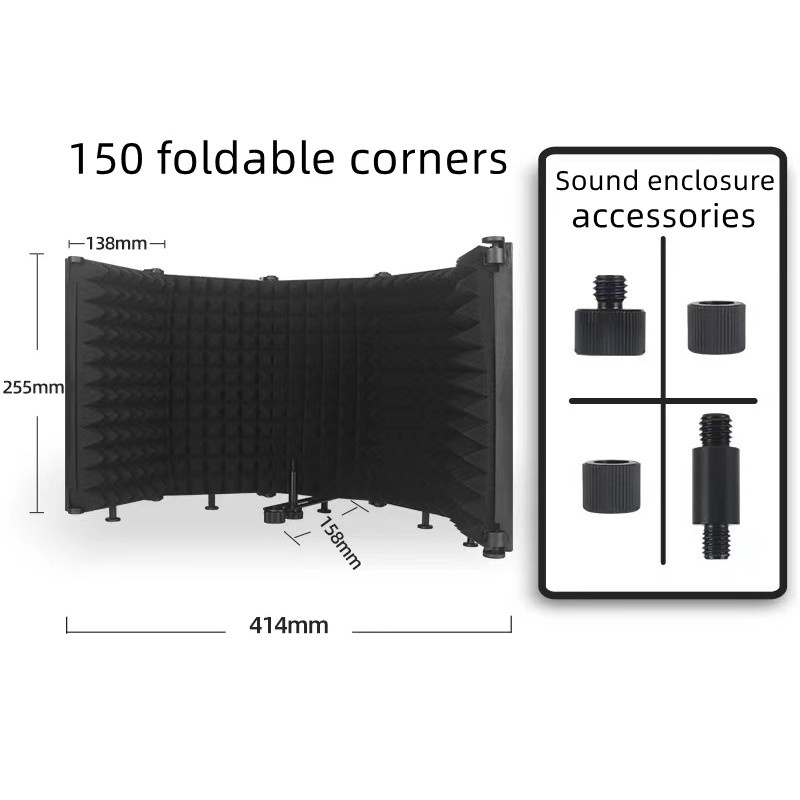 5 แผ่นพับสตูดิโอไมโครโฟนแยก พร้อมขาตั้ง2.1เมต Professional ปรับความสูงบันทึก Soundproof Shield ลดเสียงรบกวนหน้าจอ