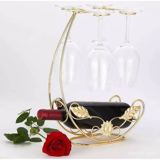 ชั้นวางขวดไวน์ 4แขวนแก้วไวน์ และวางขวดไวน์ Sturdy And Durable Stylish And Vintage Tabletop Wine Holder Rack