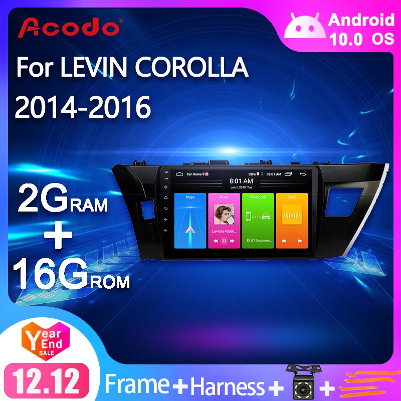 Acodo เครื่องเล่นมัลติมีเดีย วิทยุรถยนต์ 2+32G Android 12.0 สําหรับ Toyota Corolla Altis 2014-2016 Navigation GPS 2 din