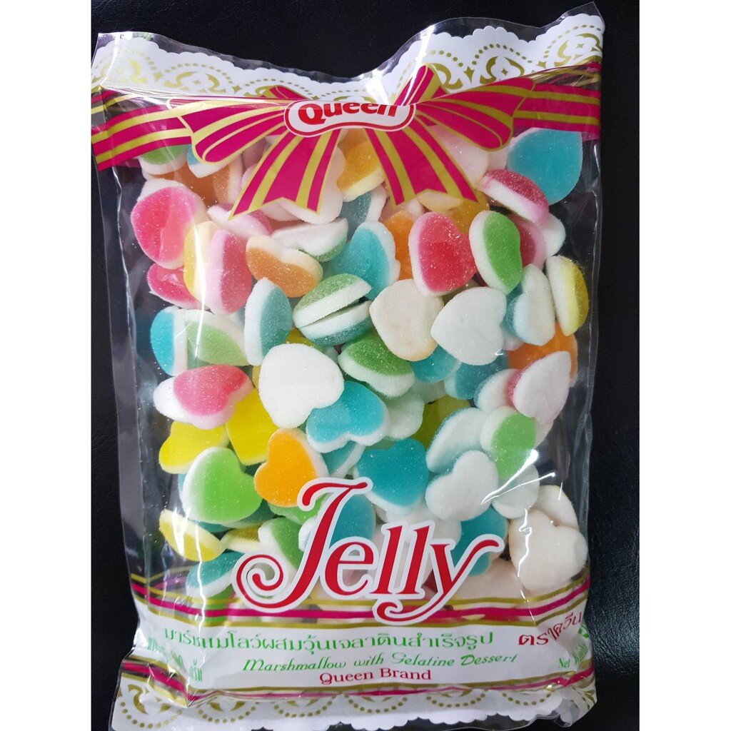 เจลลี่ Jelly ตรา ควีน เยลลี่ มาร์ชเมลโลผสมวุ้นเจลาติน ขนาด 500 กรัม ขนมเจลลี่ ปาร์ตี้ หวาน น้ำตาล