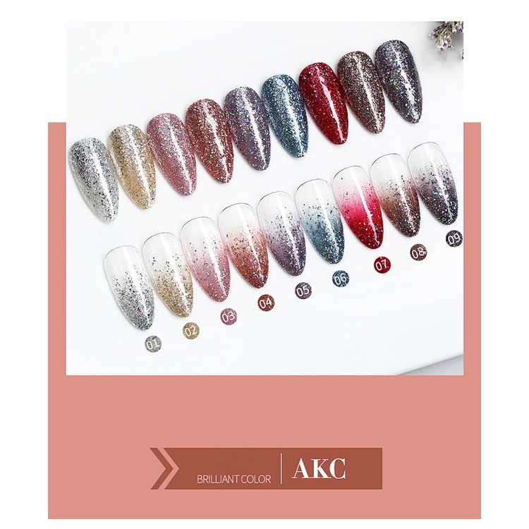 พร้อมส่ง🍭 (AKC) สีเจลกากเพชรตกแต่งเล็บ ASฝาแหลมขวดแดง