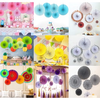 Hanging Fan Paper Decoration Fans Backdrop พัดกระดาษตกแต่ง งานปาร์ตี้ สำเร็จรูป  พัดกระดาษ พัดตกแต่ง พัด DIY