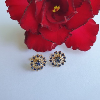 Blue Sapphire Flower Stud Earrings in 10K Gold