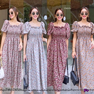 👗Pfashion [ส่งไว!!🚛] P17451 เดรสแขนพองสม็อคอกลายดอกไม้