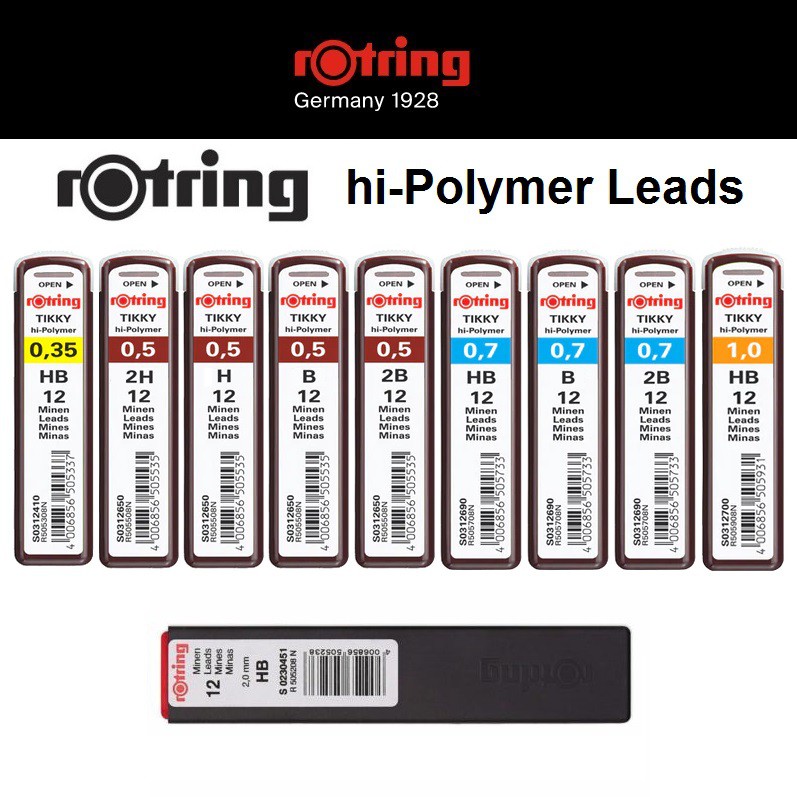 ไส้ดินสอ Rotring Tikky Hi-Polymer (0.3 0.35 0.5 0.7 0.9 1.0 2.0 มม. 2H H HB B 2B)