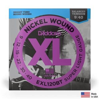 DAddario® EXL120BT สายกีตาร์ไฟฟ้า เบอร์ 9 แบบนิกเกิล วัสดุนิกเกิล ของแท้ 100% (Balanced Tension Super Light, 09 - 42) *