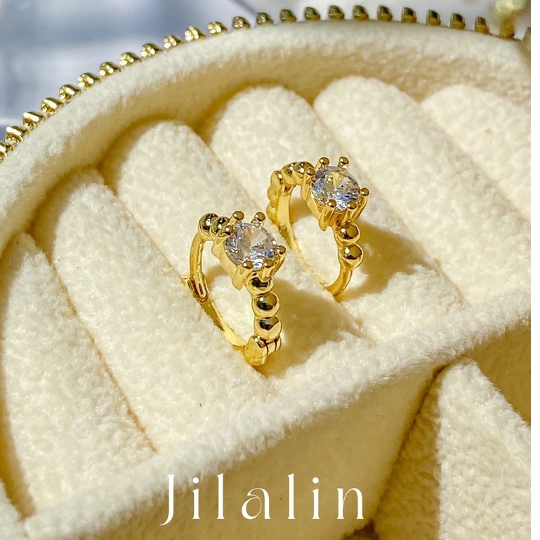 HELGA HUGGIES Earrings 18k สำหรับแพ้ง่าย ต่างหูห่วง ต่างหูทองเหลืองชุบทอง