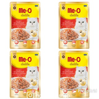 Meo Delite เพาวซ์ มีโอ ปลาทูน่าและปูอัดในเยลลี่ 70 กรัม x4 ซอง