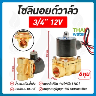 โซลินอยด์วาล์ว โซลินอยด์วาล์ว12V วาล์วไฟฟ้า วาล์วน้ำ วาล์วลม 3/4นิ้ว 12VDC SYPO แบบปกติปิด จ่ายไฟเปิด ( NC )