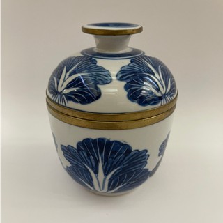 ICONCRAFT THANIYA - Ceramic Candle Tuay Royal Blue Sakura