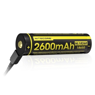 ถ่านชาร์จ Nitecore 18650 2600mAh 3.7V (NL1826R) ชาร์จผ่าน USB แพค 1 ก้อน ของแท้