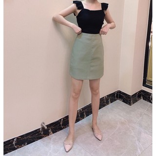 ✎♠cici(พร้อมส่ง)กระโปรงหนัง PU ทรงดินสอสไตล์เกาหลี(908)พร้อมส่ง