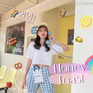 HONEY TOAST 🍯 ครอปมินิมอล แขนพอง สไตล์เกาหลี ดีเทลเนี้ยบ CL019 : CHERRYLEMON