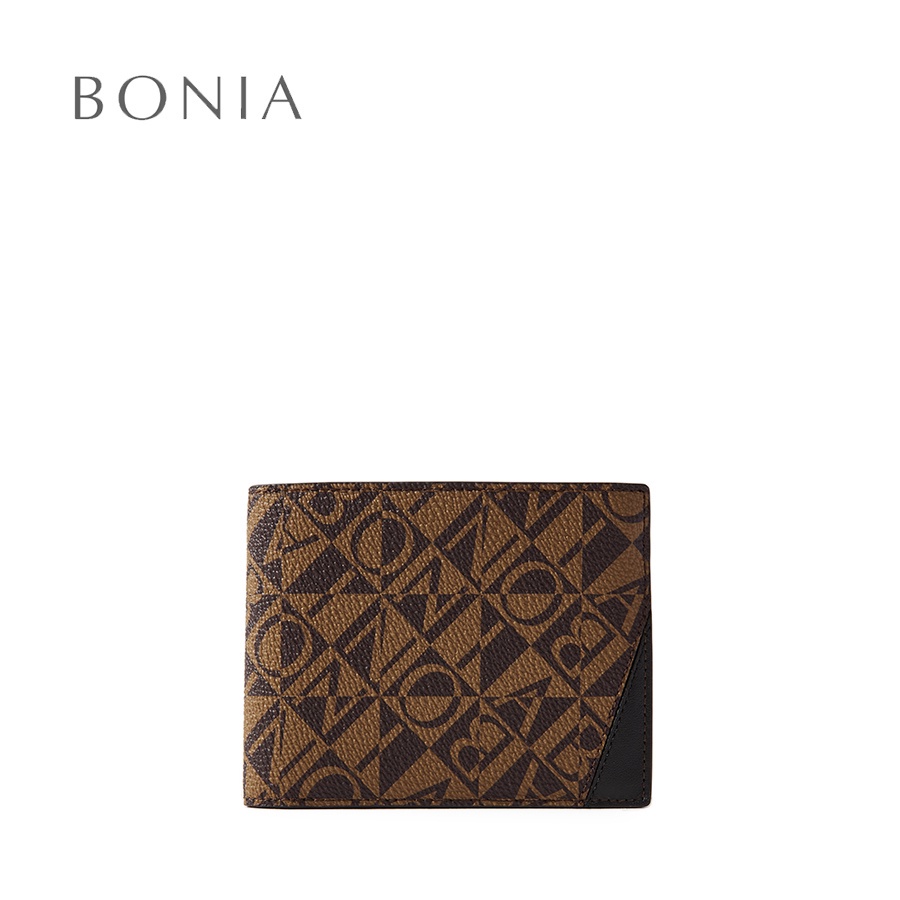 Bonia กระเป๋าสตางค์โมโนแกรม สีดํา พร้อมช่องใส่เหรียญ