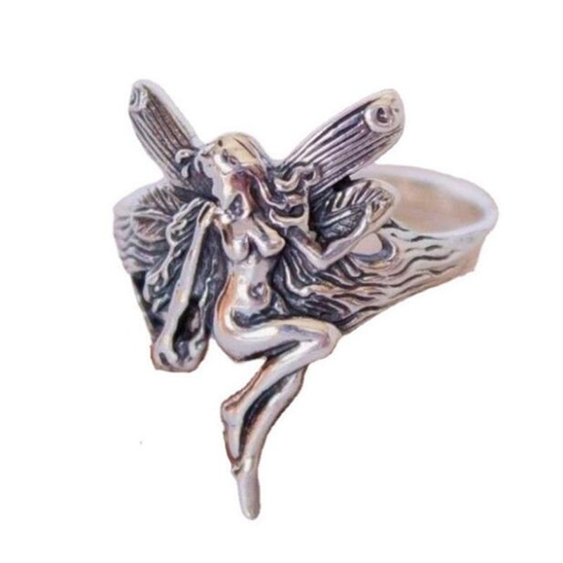 ใหม่VINTAGE Silver Plated Angelปีกแหวนผู้หญิงGothic Punk Steampunk PartyครบรอบแหวนGrunge Fairy Taleเครื่องประดับ 2021 fj162