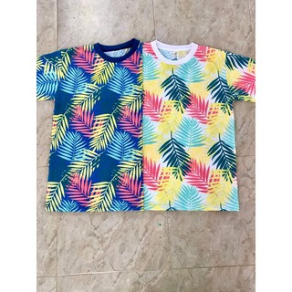 เสื้อยืด คอกลม เสื้อพิมพ์ลาย ลายใบเฟิร์น สีสดใส ผ้าคอตตอน 100% ใช้เทศกาล สงกรานต์ ปีใหม่ งานรื่นเริง