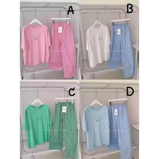 Cicishop SALE(C2096)ชุดเช็ตเสื้อยืด+กางเกงขายาวลายสก๊อต ใส่เล่นใส่นอนก็ได้ ผ้าใส่สบาย