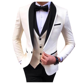 สีขาว Slit Mens ชุด3ชิ้นสีดำผ้าคลุมไหล่สบายๆเจ้าบ่าว Tuxedos สำหรับงานแต่งงานเจ้าบ่าว