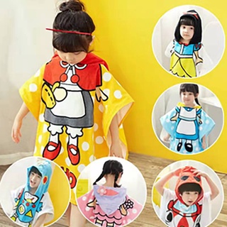 Babyonline(Y215)A2 ผ้าเช็ดตัวเด็ก เสื้อคลุมอาบน้ำเด็กแบบมีฮู้ดลายการ์ตูน มีกระดุมติดด้านข้าง ใส่คลุมเล่นน้ำไปทะเลได้