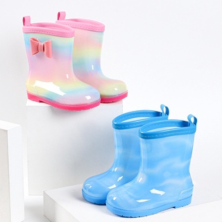 Rain Boots Four Seasons เด็ก Rainbow Bow กันลื่นกันน้ำ Breathable Rain Boots