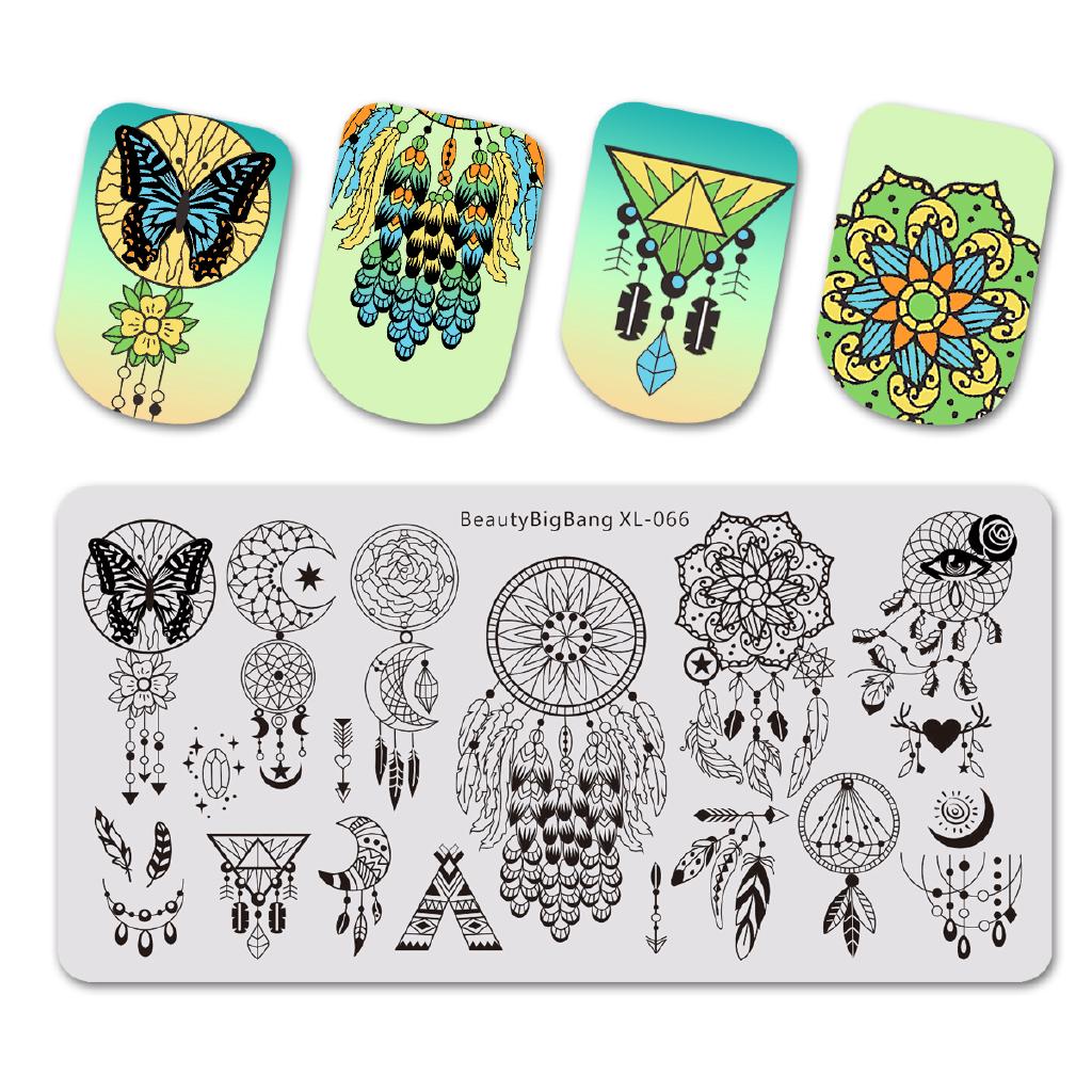 BEAUTYBIGBANG 6*12CM Rectangle Nail Stamping Image Plate Dreamcatcher Feather Template Stencil Nails Tool XL-066
