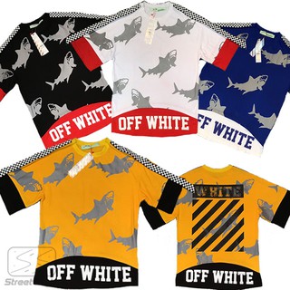 เสื้อโอเวอร์ไซต์ เดินเทป ออฟไวท์ off-white oversize t-shirt shark ลายฉลาม