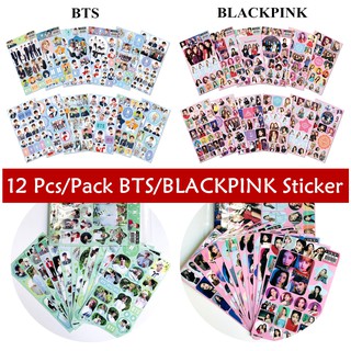 k - pop bts สติ๊กเกอร์รูปลอกลาย bts/blackpink doodle 12 ชิ้น