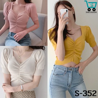 S-352⚡SALE⚡ เสื้อแฟชั่นผู้หญิง เสื้อแขนกุด เสื้อแฟชั่น เสื้อแขนตุ๊กตา เสื้อทรงเจ้าหญิง เสื้อท็อปไหมพรม คอวี เสื้อเกาหลี