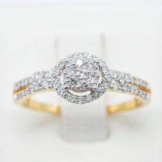 Happy Jewelry แหวนเพชรแท้ แหวนล้อม มีบ่าข้างไล่ระดับสวยงาม แหวนหมั้น แหวนแต่งงาน เพชรแท้ ทองแท้ 9k ME559