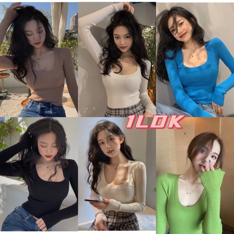 1LDK พร้อมส่ง เสื้อยืด แขนยาว คอกลม ไหมพรมผ้าร่อง ยืดได้เยอะมาก(6365)
