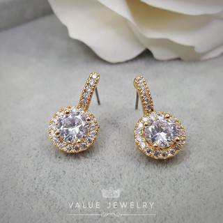 ER1105 Value Jewelry ต่างหูแฟชั่นประดับเพชร CZ (White gold plated)