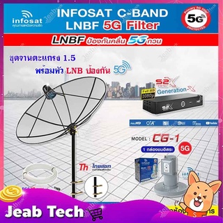 THAISAT C-BAND 1.5M (ขาตรงตัวM) + กล่อง PSI S2X HD + LNB 5G infosat รุ่น CG-1 แถมสายRG6ตามชุด