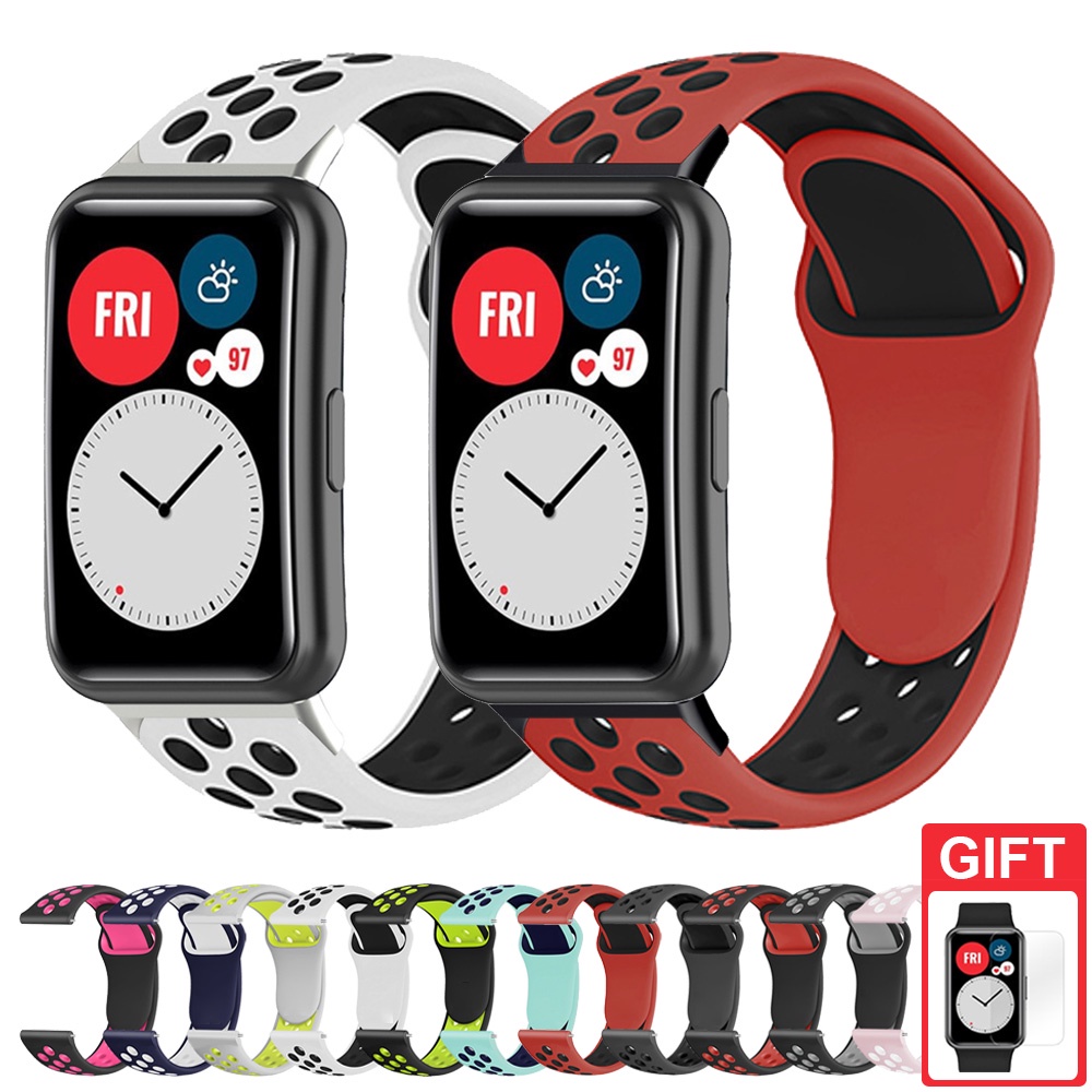 สายซิลิโคน สายรัดกีฬาระบายอากาศอุปกรณ์เสริมสร้อยข้อมือสองสีสําหรับ Huawei Watch Fit 2 3 4 5 Pro / Huawei Watch Fit Special Edition