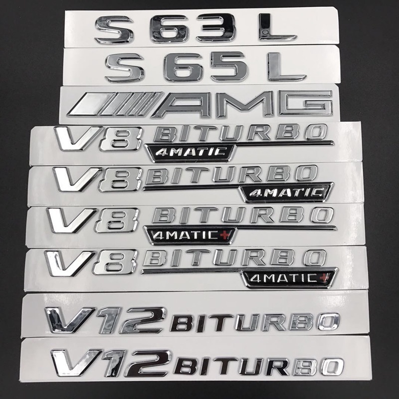 ป้าย อะไหล่ ส่งด่วน Logo ท้ายรถ AMG Mercedes Benz โครเมี่ยม ขนาด สติกเกอร์โลโก้ Benz S63 S63L S65L AMG Word Rear Tail V8 BITURBO 4MATIC สําหรับติดด้านข้างรถยนต์