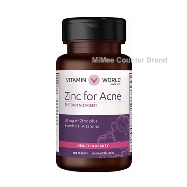 Vitamin World Zinc for Acne 100 Tablets (แบบไม่มีกล่อง)