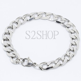 s2shop สร้อยข้อมือสแตนเลสแท้ สร้อยข้อมือสแตนเลส กำไลข้อมือสแตนเลส กำไลข้อมือ ลายโซ่แบนขัดเหลี่ยม ความกว้าง 8 มม.No.925