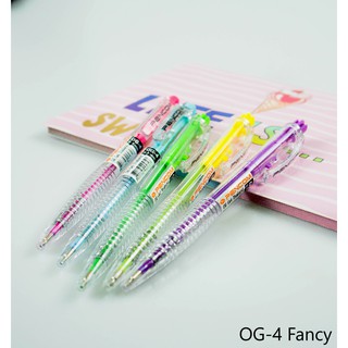 ปากกาน้ำเงิน Pencom OG04 ปากกาหมึกน้ำมันแบบกด แฟนซีใส Pen ขนาด 0.5 mm. Blue pen